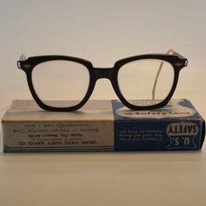 Vintage Dark Brown Safety Glasses, Wire Frames, Retro Look, Original Box